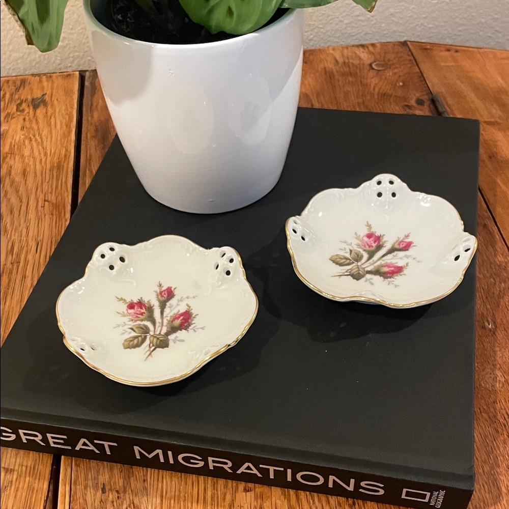 Vintage Rosenthal Classic Rose Pierced Porcelain Candy/Nut Dish-Set of 2
